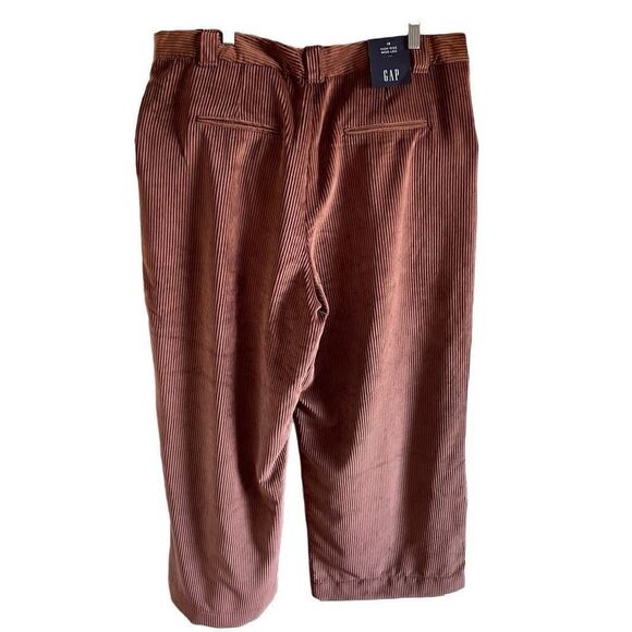 Gap Pants Women’s Sz 18 Wide Wale Corduroy Wide Leg Pleated Brown High Waist NWT - Picture 2 of 9